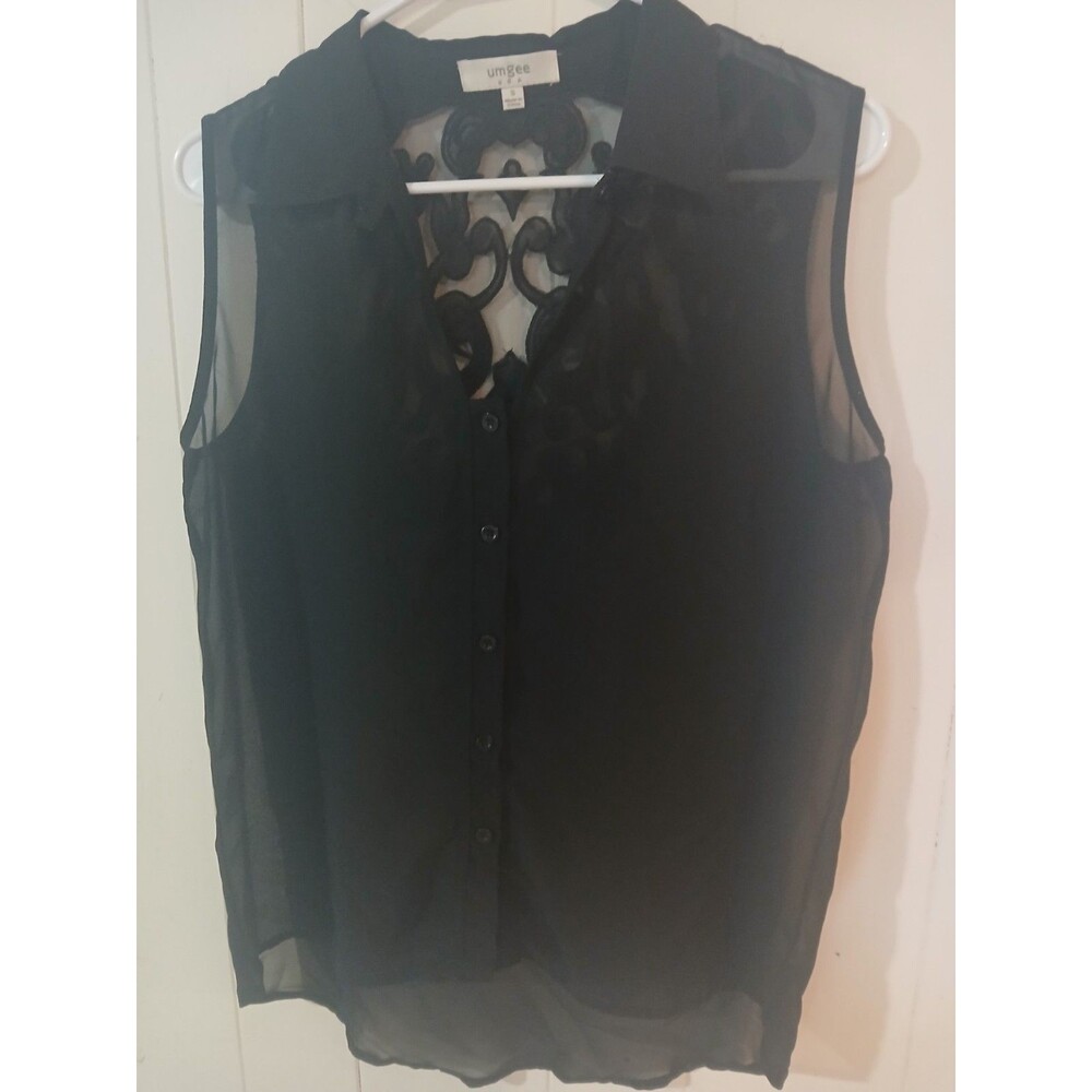 Black Sheer Mesh Button Down Top Size S Lace Whimsigoth  Glam Boho Romantic